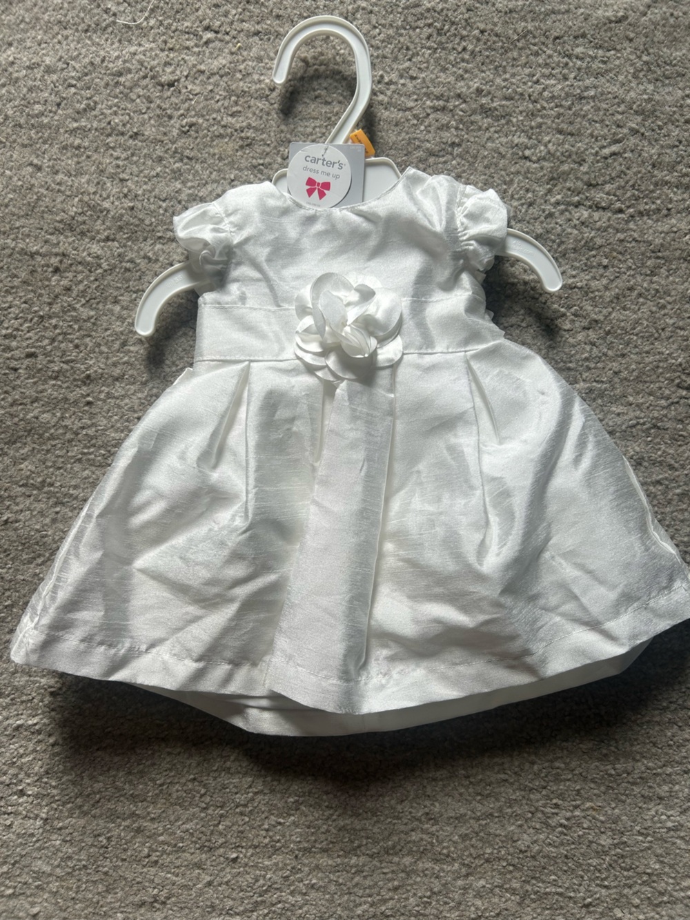 Carter's White Satin Flower Front Dress